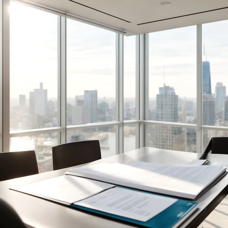 Attorney reviewing property documents at a desk